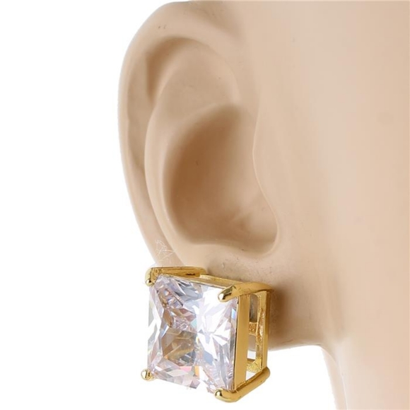 Gold 12 mm Crystal Cubic Zirconia Square Earrings - Picture 2 of 3